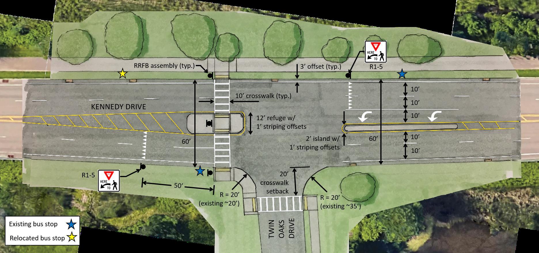Proposed Crosswalk Kennedy Drive and Twin Oaks.